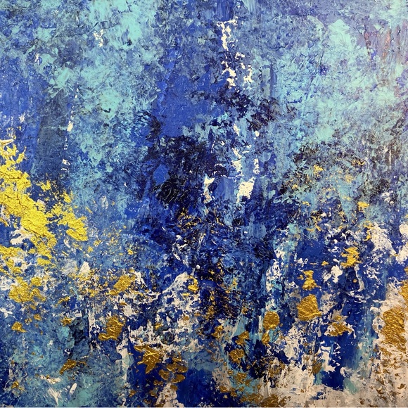 Abstract "Blooming in Blue" Floral Landscape Acrylic Wall Art Painting - Picture 5 of 13